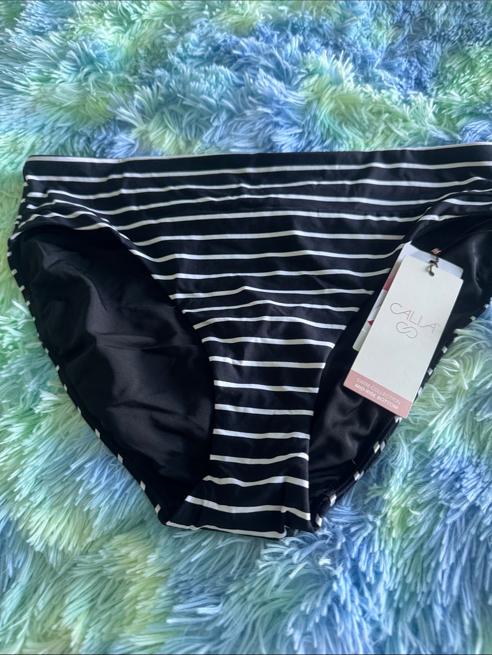 CALIA by Carrie Underwood Black and White Striped Bikini Bottom